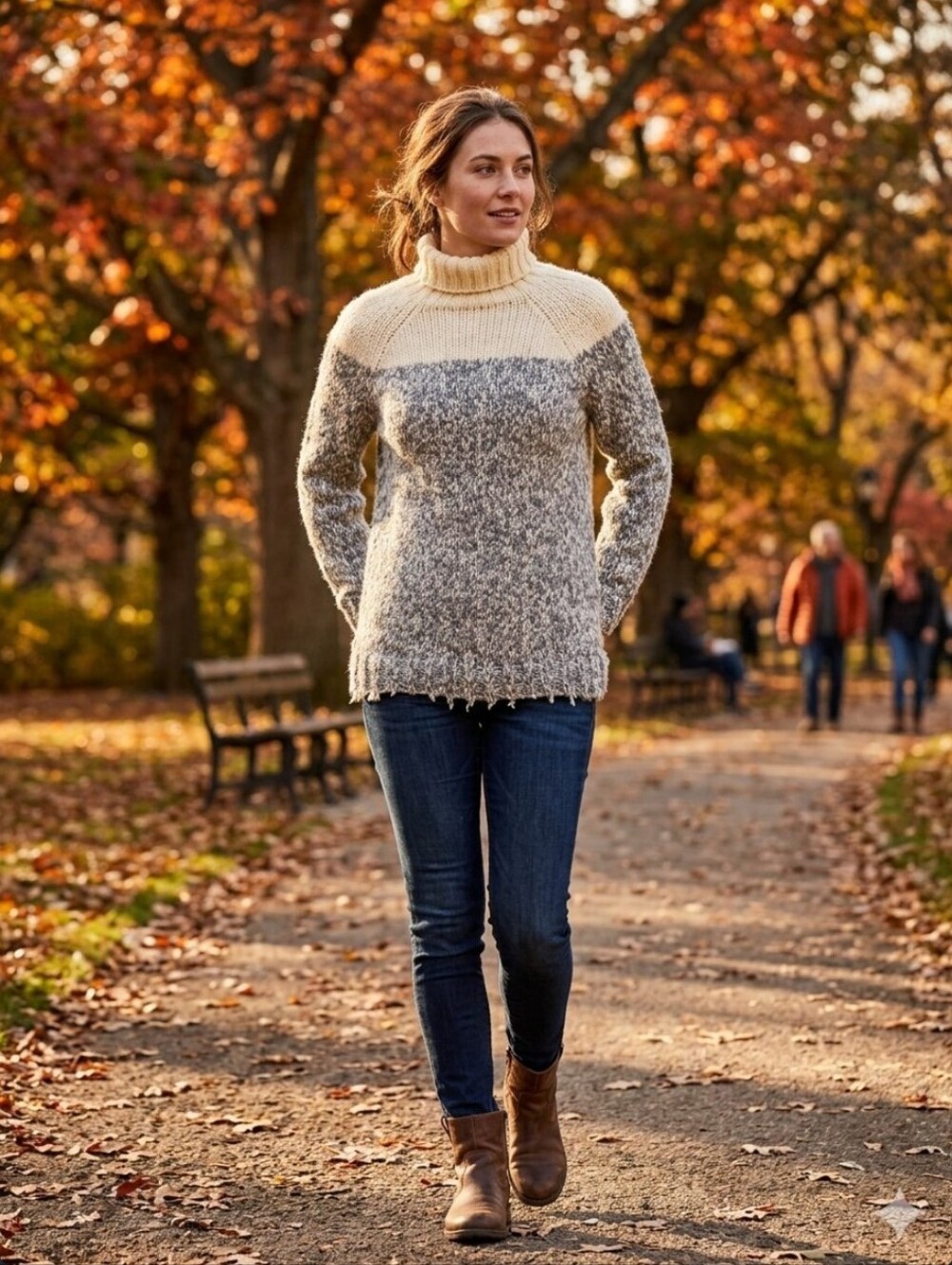 J. Crew Cozy Two-Tone Cream and Gray Turtleneck Sweater. Woman's Small